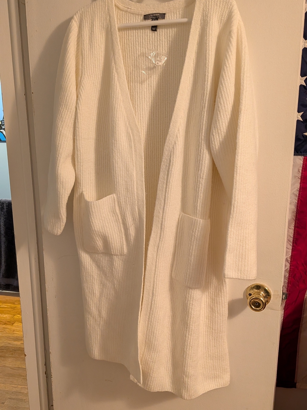 Lisa Rinna Collection Ivory Ribbed Open-Front Cardigan